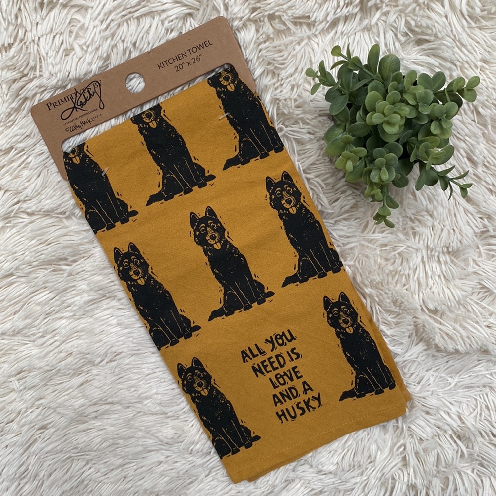 Primatives By Kathy Husky Kitchen Towel 💗 Mustard & Black - Picture 2 of 16